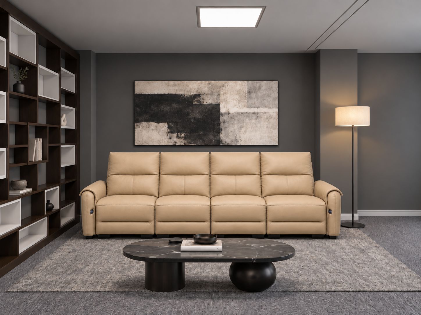 Sofa bốn chỗ Luna TLI màu be trong phòng khách Sofa bốn chỗ Luna TLI màu be trong phòng khách